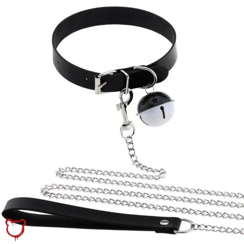 Leather Bell Chain Collar - Black / Bell