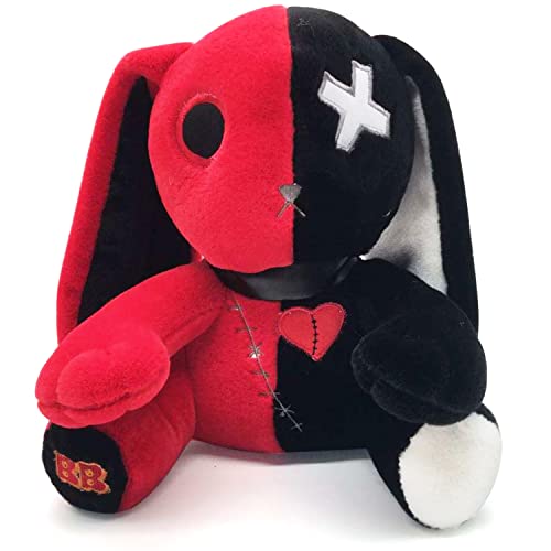 Spooky Goth Plush Crazy Bunny Scrump Plush Bunny Halloween Dreadful Bunny Stuffed Easter Rabbit Animal Pillow Soft Pink Rabbit Huggable Lovely Bunny Plushie Dolls Gifts,12in - Black/Red