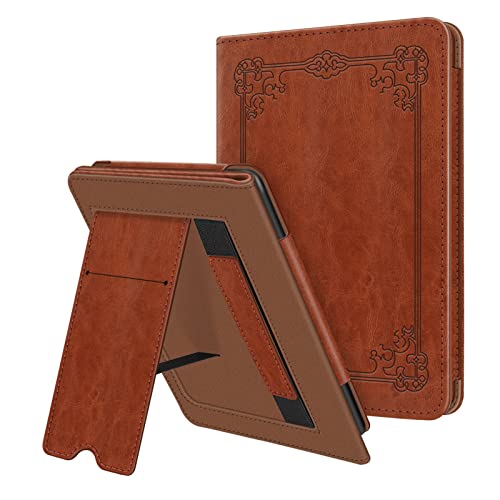 Fintie Stand Case for 6.8" Kindle Paperwhite (11th Generation-2021) and Kindle Paperwhite Signature Edition - Premium PU Leather Sleeve Cover with Card Slot and Hand Strap, Vintage Brown - Z-Denim Gray
