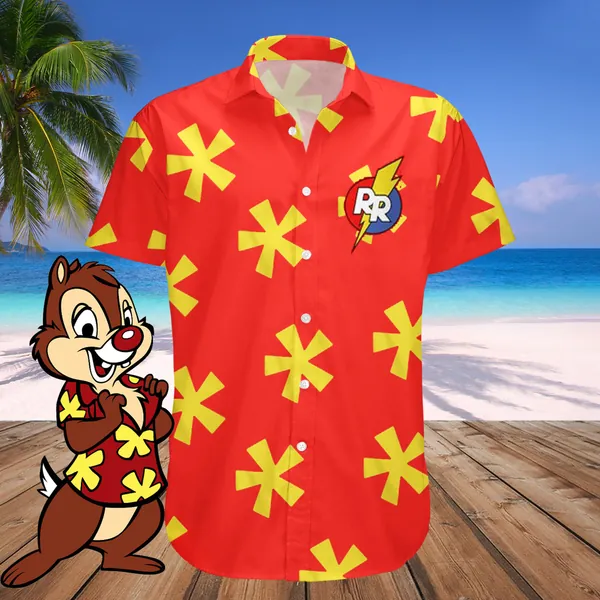 3D Chip Dale Unisex Hawaiian Shirt, Chip and Dale Hawaiian Shirt, Chip and Dale Shirt, Dale Hawaiian Shirt, Kid's Hawaiian Vacation Shirt