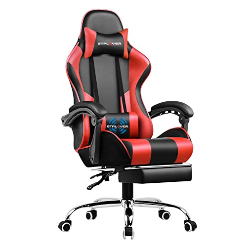 GTPLAYER Gaming Chair, Computer Chair with Footrest and Lumbar Support, Height Adjustable Game Chair with 360°-Swivel Seat and Headrest and for Gaming (Red) - Red