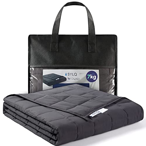 Calmzy SYLQ Gewichtsdecke 7kg 150x200cm als Einschlafhilfe - Schwere Bettdecke - Entspannungsdecke mit Glasperlen - Weighted Blanket - Beschwerte Decke mit Gewicht Erwachsene - Therapiedecke - 150x200cm - 7.0 Kilogramm