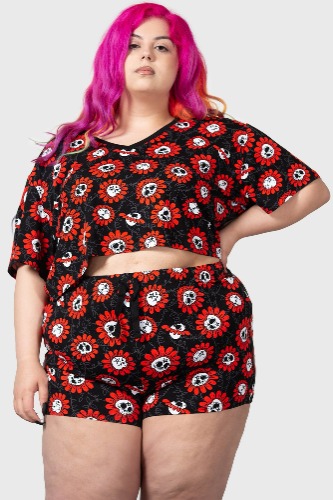 Gloom Bloom Shorts [PLUS] | 3XL / Black / 95% Rayon 5% Spandex