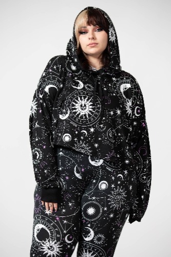 Galaxy Cropped Hoodie [PLUS] | 3XL / Black / 95% Viscose 5% SPANDEX