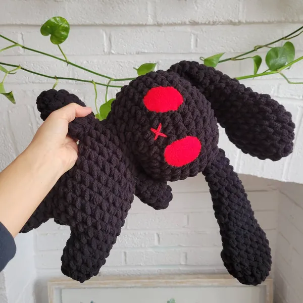 Customizable Large Crochet Bunny- Black, Year of the Rabbit Zodiac, Creepy Goth, Handmade Bunny Plush, Crochet Rabbit, Alt Stuffed Animal