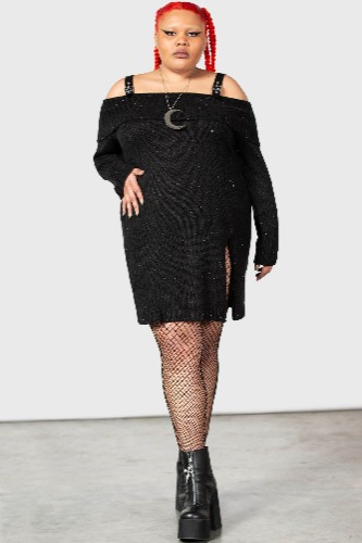 Achylsa Dress [PLUS] | 3XL / Black / 92% Acrylic 5% Polyester 3% Metalized