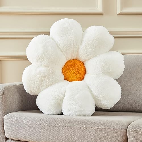 Ailive 21.65In Cute White Flower Throw Pillow Floor Cushion Pillow as Room Decor Desk Chair Cushion Decorative Bed Throw Pillows for Girls Adults - 21.65 - Creamy White