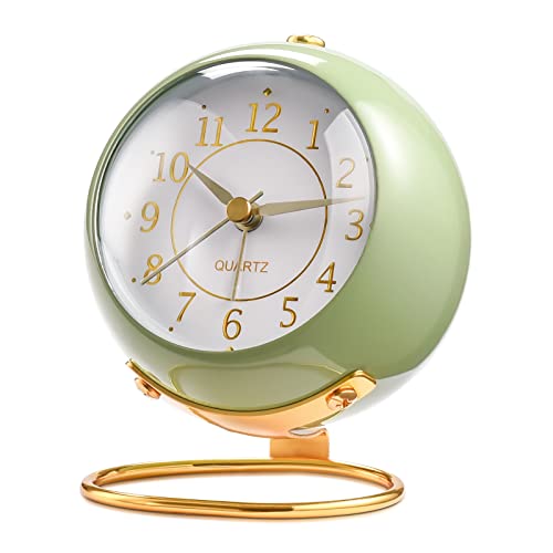 Tetino Analog Alarm Clocks,Retro Backlight Cute Simple Design Small Desk Clock with Night Light,Silent Non-Ticking,Battery Powered,for Kids,Bedroom,Travel,Kitchen,Bedside Desktop.(Green) - Green