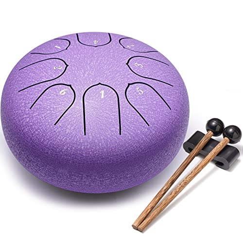 Lronbird Steel Tongue Drum 6 Inch 8 Notes Hand Drums with Bag Sticks Music Book, Sound Healing Instruments for Musical Education Entertainment Meditation Yoga Chakra (Lavender) - 6 Inch 8 Notes - Lavender