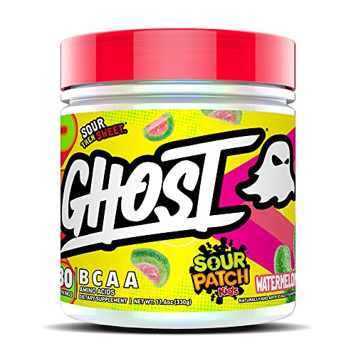 GHOST BCAA Powder Amino Acids Supplement, Sour Patch Kids Watermelon - 30 Servings - Sugar-Free Intra, Post & Pre Workout Amino Powder & Recovery Drink, 7G BCAA - Watermelon