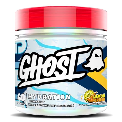 GHOST Hydration, Lemon Crush, 40 Serv, Electrolyte Powder - Drink Mix Supplement with Magnesium, Potassium, Calcium, Vitamin C & Taurine for Energy & Endurance - Vegan, Free of Soy, Sugar & Gluten - Lemon Crush (Tub)