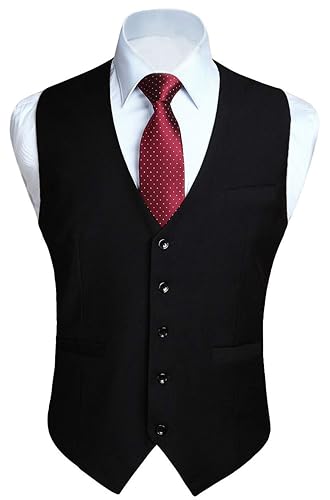 HISDERN Men's Suit Vest Business Formal Dress Waistcoat Vest with 3 Pockets for Suit or Tuxedo - Small Black