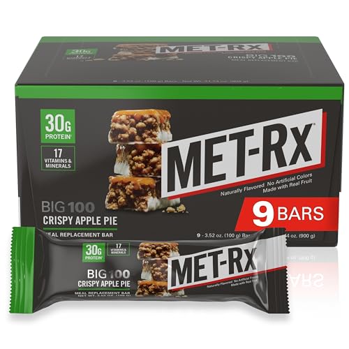 MET-Rx Big 100 Colossal Protein Bars, Crispy Apple Pie Meal Replacement Bars, 9 Count - Crispy Apple Pie - 9 Count