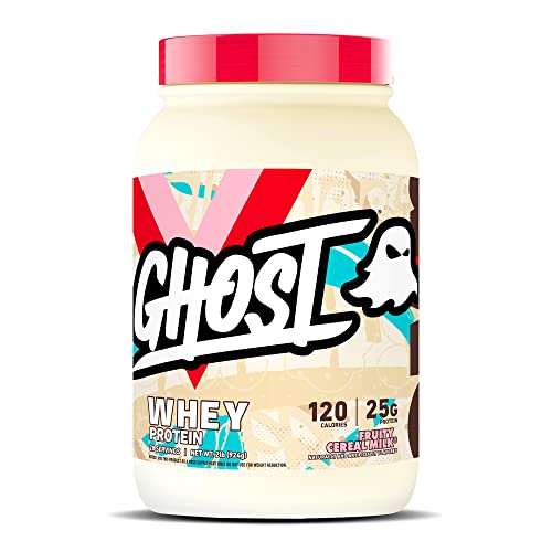 GHOST Whey Protein Powder, Fruity Cereal Milk - 2LB Tub, 25G of Protein - Flavored Isolate, Concentrate & Hydrolyzed Whey Protein Blend - Post Workout Shakes - Soy & Gluten Free - Fruity Cereal Milk