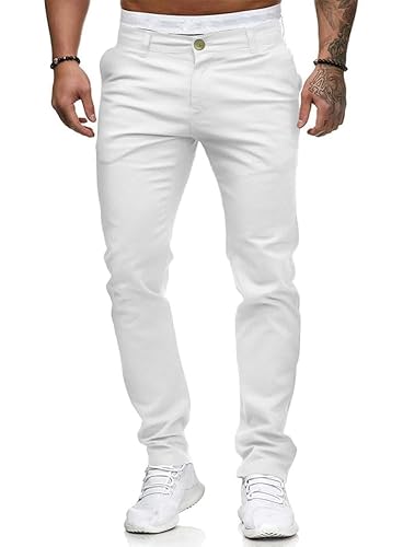 HUNGSON Mens Chinos Slim Fit Stretch Flat-Front Skinny Dress Pants - 30W x 30L - White