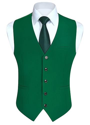 HISDERN Men's Suit Vest Business Formal Dress Waistcoat Vest with 3 Pockets for Suit or Tuxedo Slim Fit - Small - Dark Green
