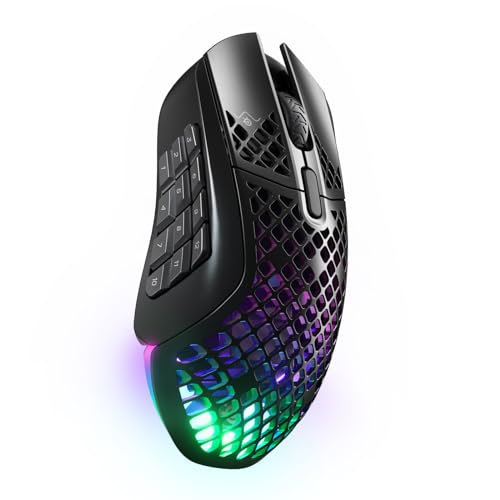 SteelSeries Aerox 9 Wireless - Holey RGB Gaming Mouse - Ultra-lightweight Water Resistant Design - 18 Buttons – Bluetooth/2.4 GHz - 18K DPI TrueMove Air Optical Sensor - Onyx - Wireless - Aerox 9