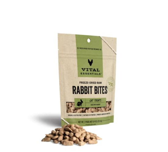 Vital Essentials Freeze Dried Raw Cat Treats, Rabbit Bites, 0.9 oz - New Packaging - Rabbit Bites