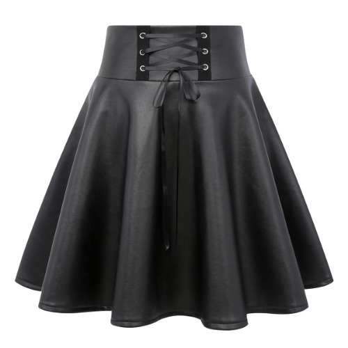 IDEALSANXUN Gothic Plaid Mini Skirts for Womens Short High Waist Plaid Skirts - Leather Black X-Large