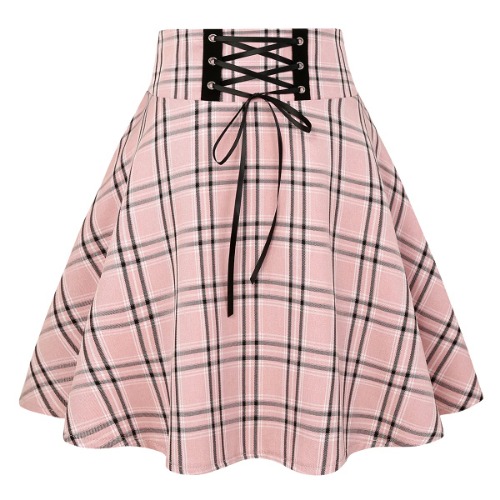 IDEALSANXUN Gothic Plaid Mini Skirts for Womens Short High Waist Plaid Skirts - Plaid Pink X-Large