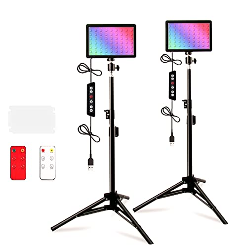 Photography Lighting Kit LED RGB Video Lights with Adjustable Tripod Stand - Enhance Your Video Recording and Live Streaming (2-Pack) - RGB