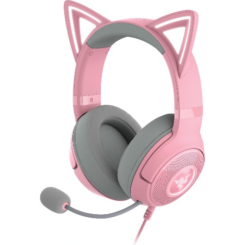 Razer Kraken Kitty V2 - Auriculares RGB con cable USB: Chroma Kitty Ears - Iluminación reactiva - Micrófono cardioide HyperClear - Controladores Triforce de 40 mm - Sonido envolvente 7.1 - Rosa cuarzo