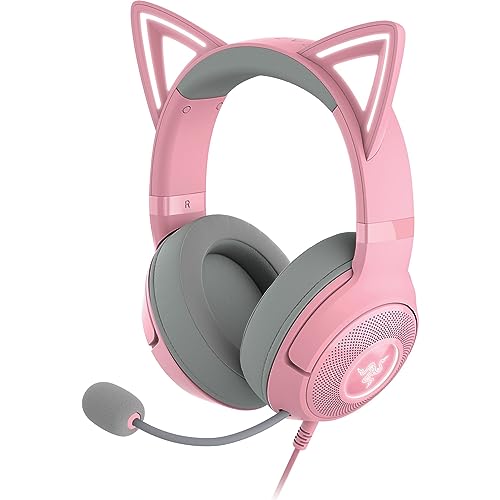 Razer Kraken Kitty V2 USB Wired RGB Headset: Chroma Kitty Ears - Stream Reactive Lighting - HyperClear Cardioid Mic - Triforce 40 mm Drivers - 7.1 Surround Sound - Quartz Pink - Kraken Kitty V2 - Quartz Pink