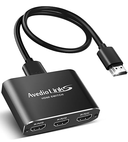 HDMI Switch 3-Port 4K@60Hz Aluminum Alloy[with 4FT HDMI 2.0 Cable], avedio links 4K HDMI Switcher, 3 Way HDMI Selector Switch, HDMI Switch 3 in 1 Out Support HDCP 2.2, HDR 10, for PS5, PS4 (Black) - Aluminum Alloy 4K@60Hz 3x1 Black