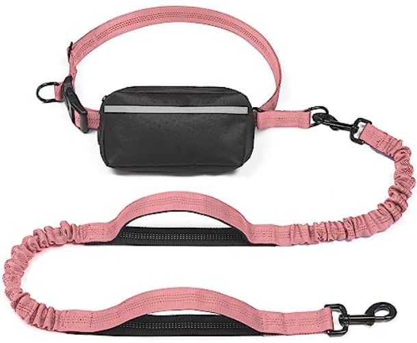iYoShop Hands Free Dog Leash with Zipper Pouch, Dual Padded Handles and Durable Bungee for Walking, Jogging and Running Your Dog (Large, 25-120 lbs, Baby Pink) - Large - Baby Pink