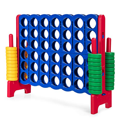 ARLIME Giant 4 in a Row Connect Game, 47'' Jumbo 4-to-Score Toy Set W/Quick-Release Lever, Build-in Ring, Jumbo Sized for Kids & Adults, Oversized Floor Activity for Indoor & Outdoor Play - Red