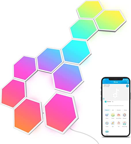 Govee Glide Hexa Pannelli Luminosi, RGBIC Smart Esagono Luci da Parete, WiFi Luci della Casa con Musicale, Funziona con Alexa & Google Assistant per Soggiorno, Sala Giochi, 10 Pezzi - 10 Pezzi