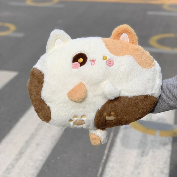 Cute Cat Plush Cushion Kawaii Cat Plushie Pillow Cat Gaming Room Decor - Brown