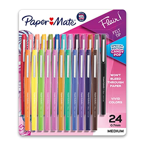 Paper Mate Flair Felt Tip Pens | Medium Point 0.7 Millimeter Marker Pens | Back to School Supplies for Teachers & Students | Assorted Colors, 24 Count - 24 Count (Pack of 1) - Medium Tip