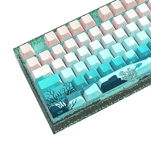 JSJT Side Printed Keycaps Shine Through Keycaps PBT Doubleshot Custom Keycap Set Deep Sea Theme Keycaps 126 Keys Cherry Profile Keycaps for Cherry Mx Switchs Mechanical Keyboard - OceanThemed