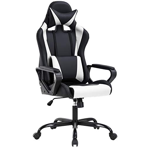 BestOffice High-Back Gaming Chair PC Office Chair Computer Racing Chair PU Desk Task Chair Ergonomic Executive Swivel Rolling Chair with Lumbar Support for Back Pain Women, Men (White) - White