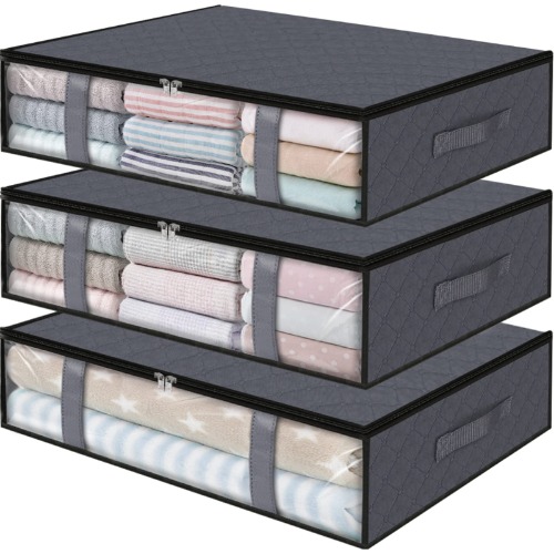 StorageRight Storage Bins Clothes Storage, Foldable Blanket Storage Bags, Under Bed Storage Containers for Organizing, Clothing, Bedroom, Comforter, Closet, Dorm, Quilts, Organizer, 3-Pack Grey - Gray 3