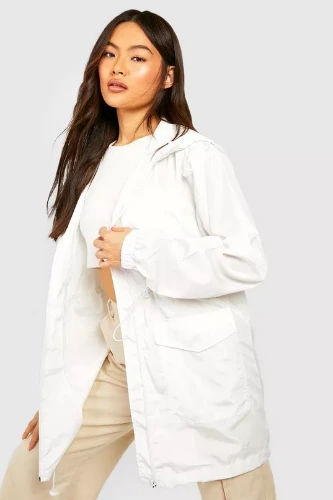 Regenjacke mit geraffter Taille und Kapuze