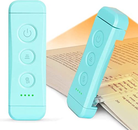 Glocusent USB Rechargeable Book Light for Reading in Bed, Portable Clip-on LED Reading Light, 3 Amber Colors & 5 Brightness Dimmable, Compact & Long Lasting, Perfect for Book Lovers, Kids - Blue