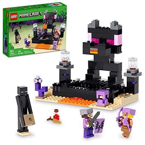 LEGO Minecraft The End Arena 21242, Player-vs-Player Battle Playset with Lava, Ender Dragon and Enderman Figures, Action Toys for Kids 8 Plus Years Old - Golden