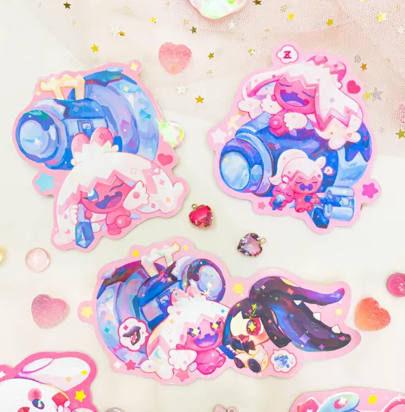 Tinkaton Series Pokemon Vinyl Glitter Waterproof Die Cut Stickers - Pokemon Scarlet and Violet , Sleeping Tinkaton, Mawile, Holographic