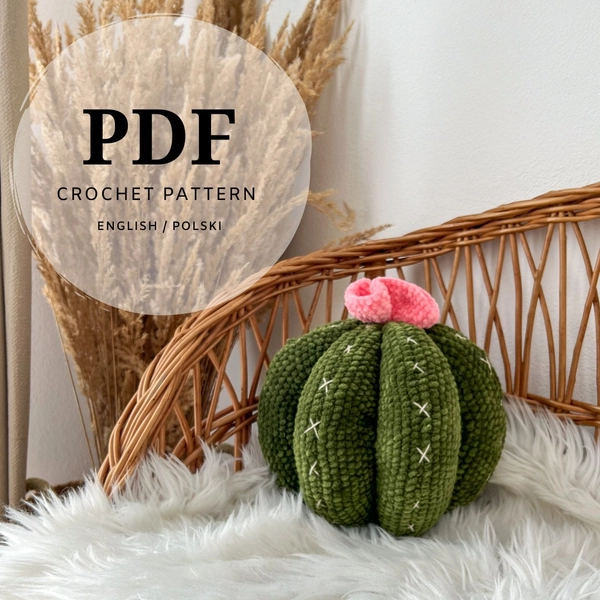 crochet pattern for a large cactus with a flower, cactus pillow, decoration for a boy's room, decoration for a girl, easy to make pdf