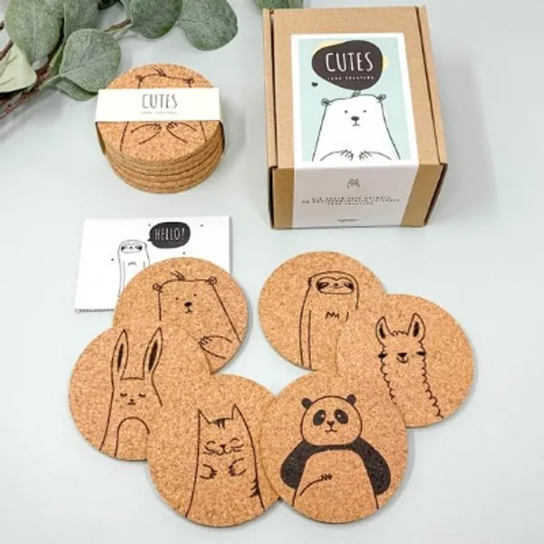 Cutes  Cute Coasters Round Cork Coasters Coaster Set | Etsy