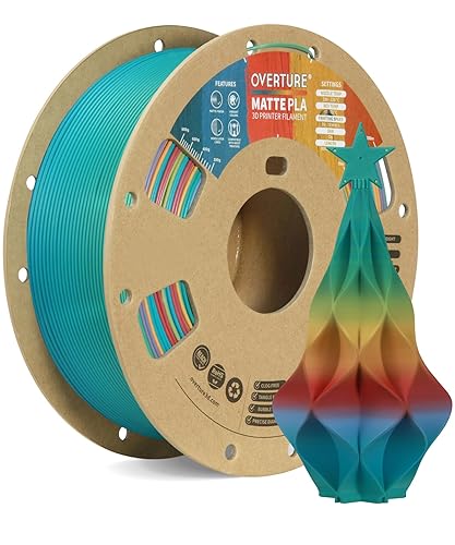 OVERTURE Matte PLA Rainbow Filament 1.75mm, 1kg Cardboard Spool (2.2lbs), Dimensional Accuracy +/- 0.02 mm, Fit Most FDM Printer (Matte Candy Rainbow) - 26-matte Candy Rainbow