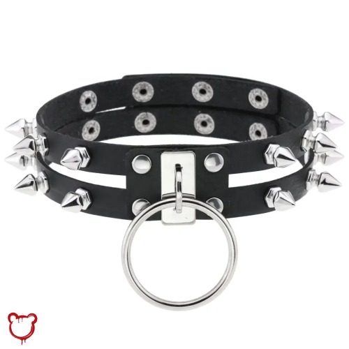 Double Line Rivet Necklace - Black / 40cm / Ring