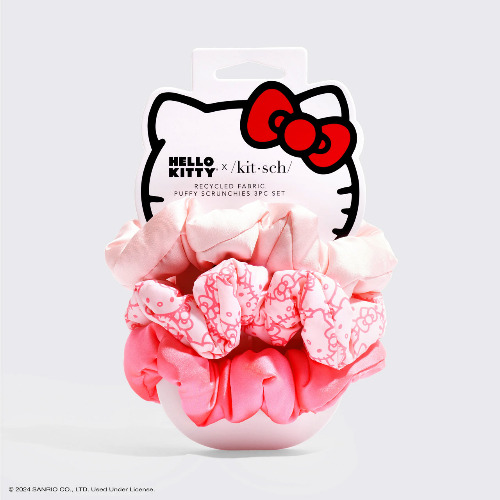 Hello Kitty x Kitsch Recycled Fabric Puffy Scrunchies 3pc Set | Default Title