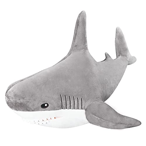Kekeso Giant Shark Plush Pillow Soft Toy Stuffed Blue Shark Animal Pillow Comfortable Sleeping Pillow Back Cushion Doll Gift for Kids (60cm/23.62inch, Gray) - 60cm/23.62inch - Gray