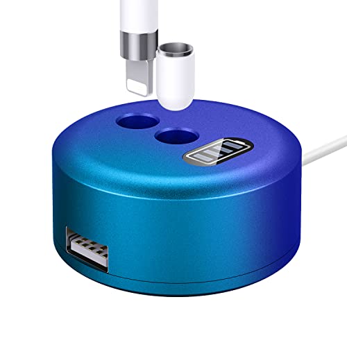 MoKo Aluminium Alloy Charging Stand Compatible with Apple Pencil Charger 1st Generation, iPad Pencil Charger Charging Station Stand, Apple Pen Charger Holder with LED Screen USB Port - Gradient Blue - Gradient Blue - Rechargeable Models