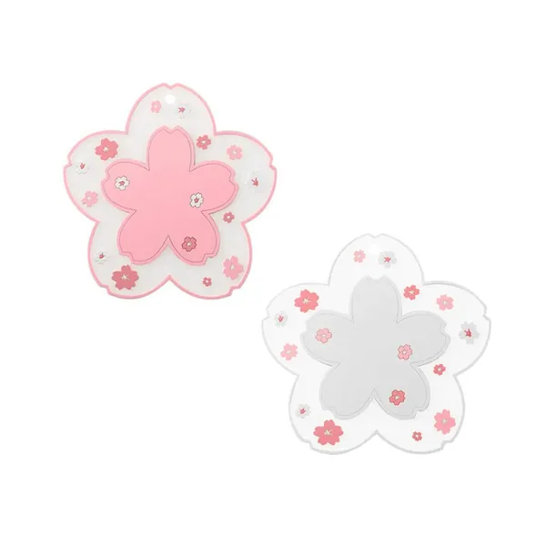 Sakura Coffee Cup Mat Kawaii Coaster 2PCS Cute Cherry Blossom PVC Home Tea Mug Pink Flower Pattern Durable Anti-Skid Pot Bowl Pad Placemat for Desk Drink Table Decor Kawaii Accessories (Small)