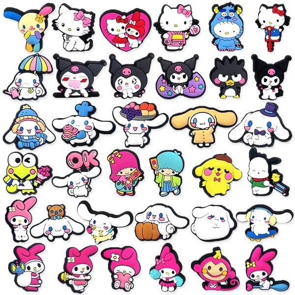 35 PCS Cute Croc Charms for Girls Boys Adults Shoe Decoration Charms Cute Croc Charms Pack Croc Pins Cartoon Shoe Charms for Croc Accessories Slides Clog Bracelet Wristband Party Favor - 