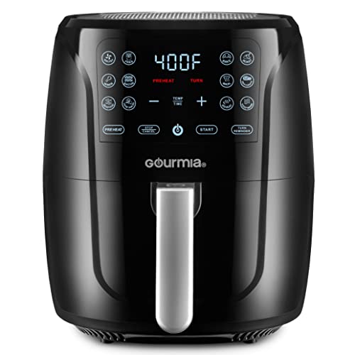 Gourmia Air Fryer Oven Digital Display 6 Quart Large AirFryer Cooker 12 1-Touch Cooking Presets, XL Air Fryer Basket 1500w Power Multifunction Black and Stainless Steel Accents FRY FORCE GAF686 - 6 Qt.